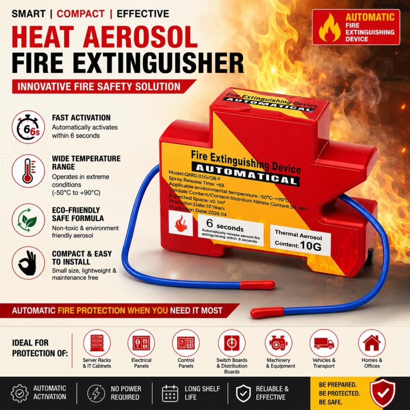 Heat Aerosol Fire Extinguishing Device – Din Rail Mounted Automatic Fire Suppression for Electrical Panels, Meter Box, MCB Box & Solar Distribution Box- Light