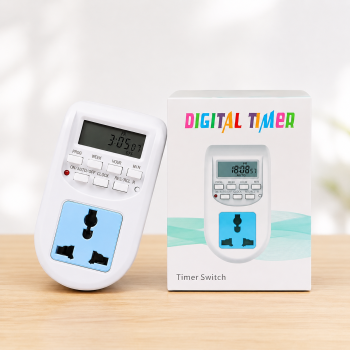 AL-06 Digital Timer Socket 10A 220V AC | Energy Saving Programmable Timer Plug | 16 ON/OFF Programs Per Day | Clock Time Based Automatic Timer Switch | Rechargeable Battery Backup