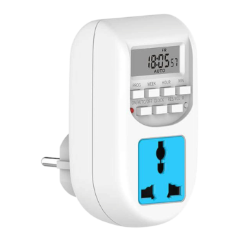 AL-06 Digital Timer Socket 10A 220V AC | Energy Saving Programmable Timer Plug | 16 ON/OFF Programs Per Day | Clock Time Based Automatic Timer Switch | Rechargeable Battery Backup