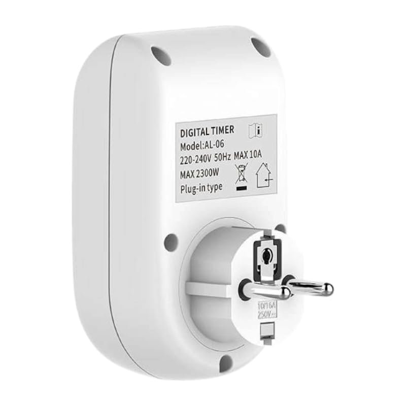 AL-06 Digital Timer Socket 10A 220V AC | Energy Saving Programmable Timer Plug | 16 ON/OFF Programs Per Day | Clock Time Based Automatic Timer Switch | Rechargeable Battery Backup
