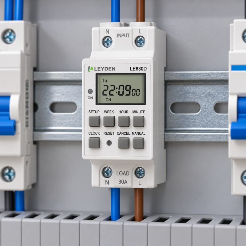 LE630D Digital Timer Switch, 30A 220VAC 20 ON/OFF Programs Daily & Weekly with 1-Second Interval Cyclic & Delay Function (1s–24h) Rechargeable Battery Backup for Lights, Motors, Fans, Heaters, Irrigation & Fogger