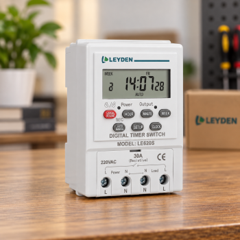 LE620S Digital Timer Switch 220-250V AC 30A | 24 ON/OFF Programs Per Day | Weekly Timer, Cyclic Timer & Auto OFF | 1 Second Minimum Setting | AAA Replaceable Battery Backup | DIN Rail & Wall Mount | LCD Display