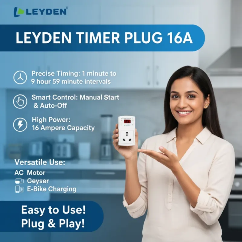 TP-PLG 16A 220VAC, 16A, Digital Coundown Automatic Off Plug Socket 1 Minute to 9 Hour 45 Minutes for Waterpump, Motor, AC, E-Bike, Gyser, Heater