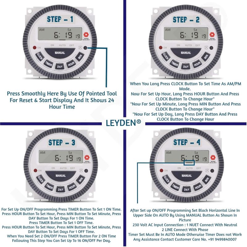 TM619H-2 Digital Timer Switch 30A 220-250V AC, 18 ON/OFF Programs, Weekly & Countdown Timer, LCD Display, CR2032 Battery Backup